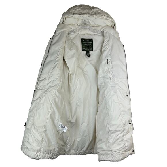 Eddie Bauer Womens Goose Down Parka Size M White Hood Insulated Long Winter Coat - Picture 7 of 9